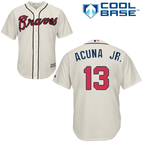 Braves #13 Ronald Acuna Jr. Cream Cool Base Stitched Youth Baseball Jersey