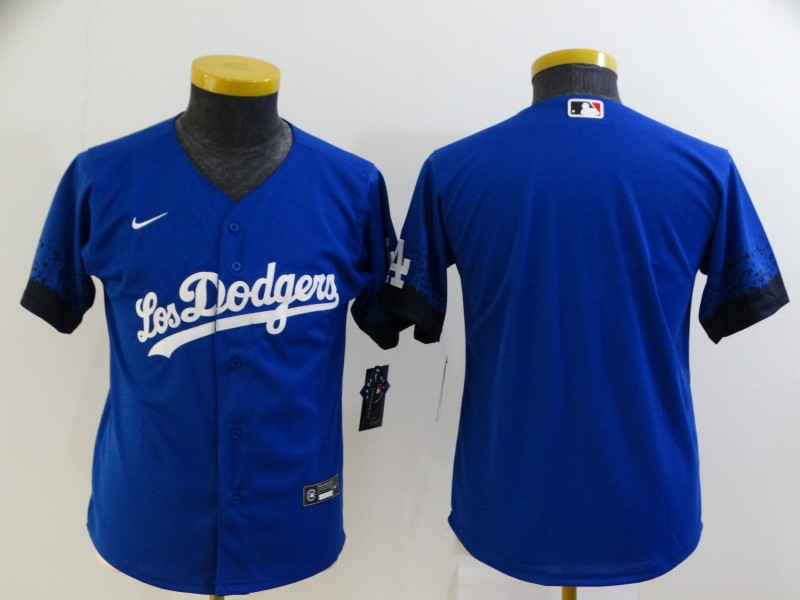 Youth Los Angeles Dodgers Blank Blue 2021 City Connect Cool Base Stitched Jersey