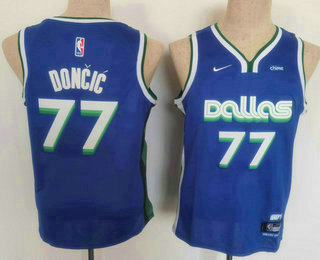 Youth Dallas Mavericks #77 Luka Doncic 2022 Blue City Edition Stitched Jersey With Sponsor