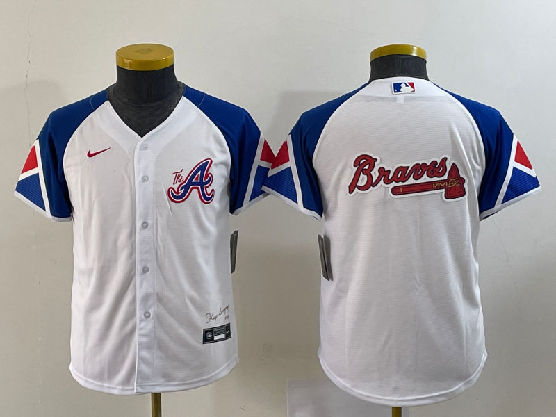 Youth Atlanta Braves Big Logo White 2023 City Connect Cool Base Stitched Jersey