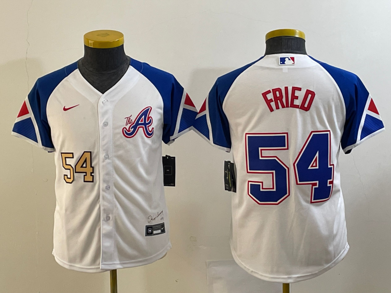 Youth Atlanta Braves #54 Max Fried Number White 2023 City Connect Cool Base Stitched Jersey1