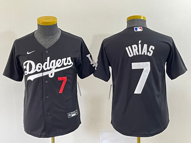 Youth Los Angeles Dodgers #7 Julio Urias Number Black Turn Back The Clock Stitched Cool Base Jersey2