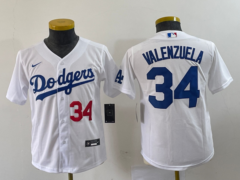 Youth Los Angeles Dodgers #34 Fernando Valenzuela Number White Stitched Cool Base Nike Jersey