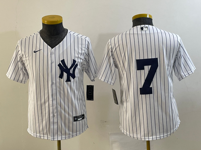 Youth New York Yankees #7 Mickey Mantle White No Name Stitched Nike Cool Base Throwback Jersey