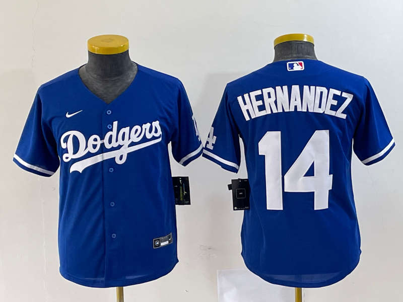 Youth Los Angeles Dodgers #14 Enrique Hernandez Blue Stitched Cool Base Nike Jersey