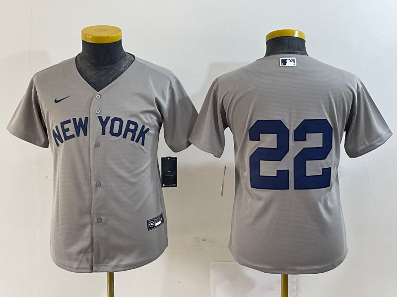 Youth New York Yankees #22 Juan Soto Gray Field of Dreams Cool Base Jersey