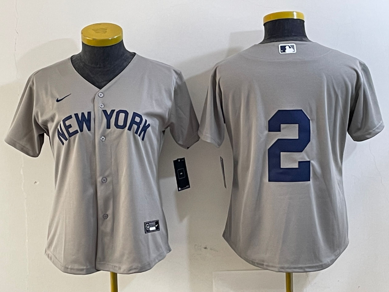 Youth New York Yankees #2 Derek Jeter Gray Field of Dreams Cool Base Jersey