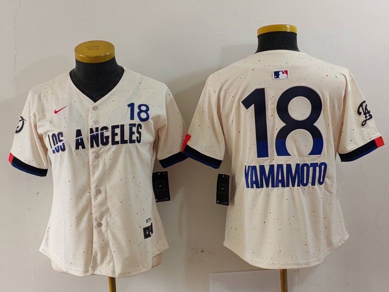 Youth Los Angeles Dodgers #18 Yoshinobu Yamamoto Cream 2024 City Connect Limited Jersey