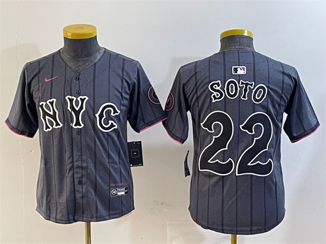 Youth New York Mets #22 Juan Soto Graphite 2024 City Connect Limited Stitched Baseball Jersey