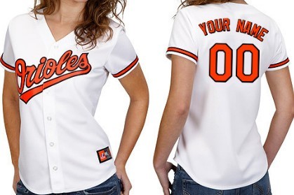 Women's Baltimore Orioles Customized White With Orange Jersey