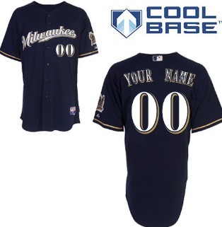 Kids' Milwaukee Brewers Customized Navy Blue With Milwaukee Jersey