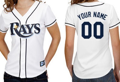 Women's Tampa Bay Rays Customized White With Navy Blue Jersey