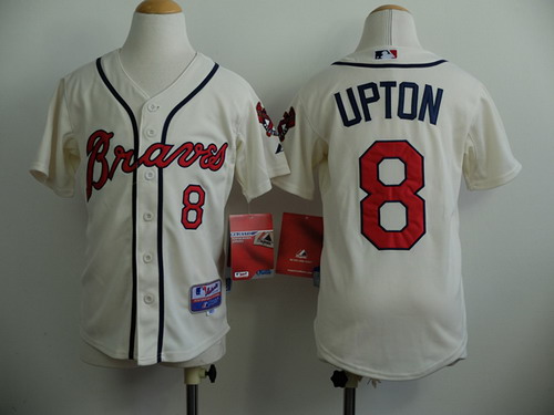 Atlanta Braves #8 Justin Upton Cream Kids Jersey