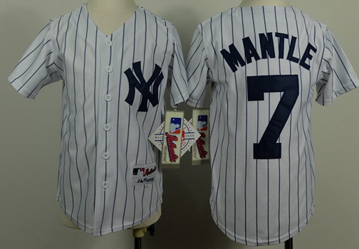 New York Yankees #7 Mickey Mantle Name White Kids Jersey