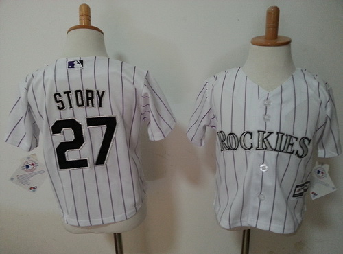 Toddler Colorado Rockies #27 Trevor Story White Home MLB Majestic Baseball Jersey