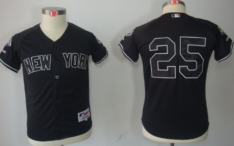 New York Yankees #25 Mark Teixeira Black Kids Jersey