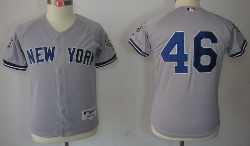 New York Yankees #46 Andy Pettitte Gray Kids Jersey