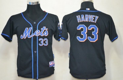 New York Mets #33 Matt Harvey Black Kids Jersey