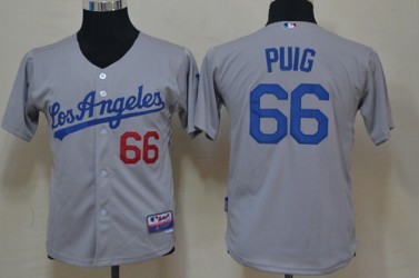 Los Angeles Dodgers #66 Yasiel Puig Gray Kids Jersey