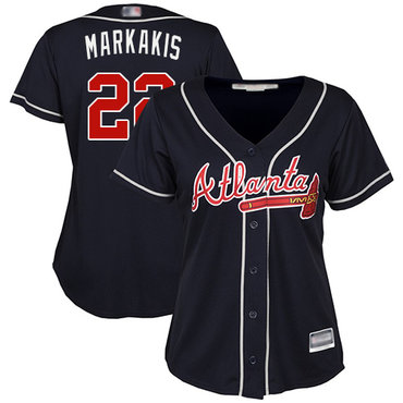 Braves #22 Nick Markakis Navy Blue Alternate Women's Stitched Baseball Jersey