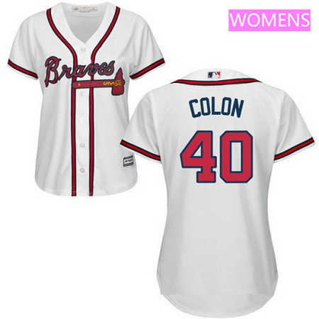 Women's Atlanta Braves #40 Bartolo Colon White Home Stitched MLB Majestic Cool Base Jersey