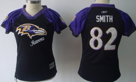 Reebok Baltimore Ravens #82 Torrey Smith 2011 Black Womens Field Flirt Fashion Jersey