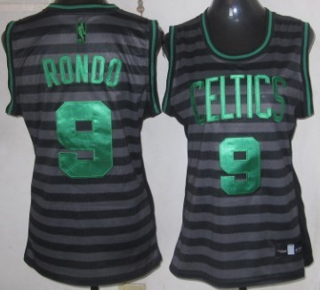 Boston Celtics #9 Rajon Rondo Gray With Black Pinstripe Womens Jersey