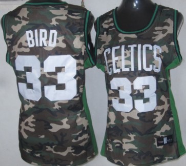 Boston Celtics #33 Larry Bird Camo Fashion Womens Jersey