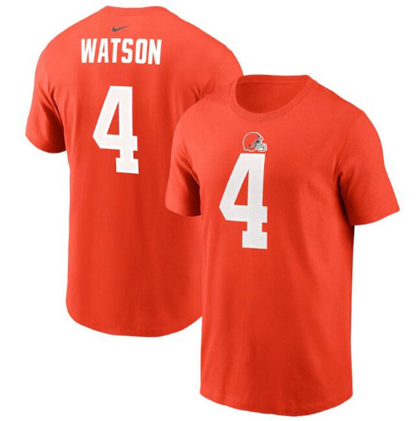 Men's Cleveland Browns #4 Deshaun Watson 2022 Orange Name & Number T-Shirt